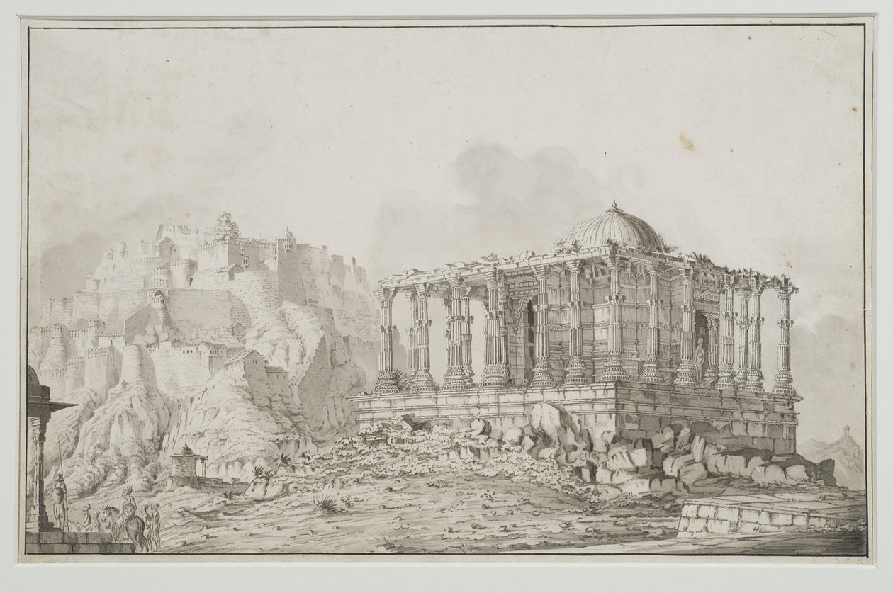 Komulmer (Kumbhalgarh) kalesindeki Jain Tapınağı (kalem ve kağıt üzerinde yıkayın) by Patrick Waugh