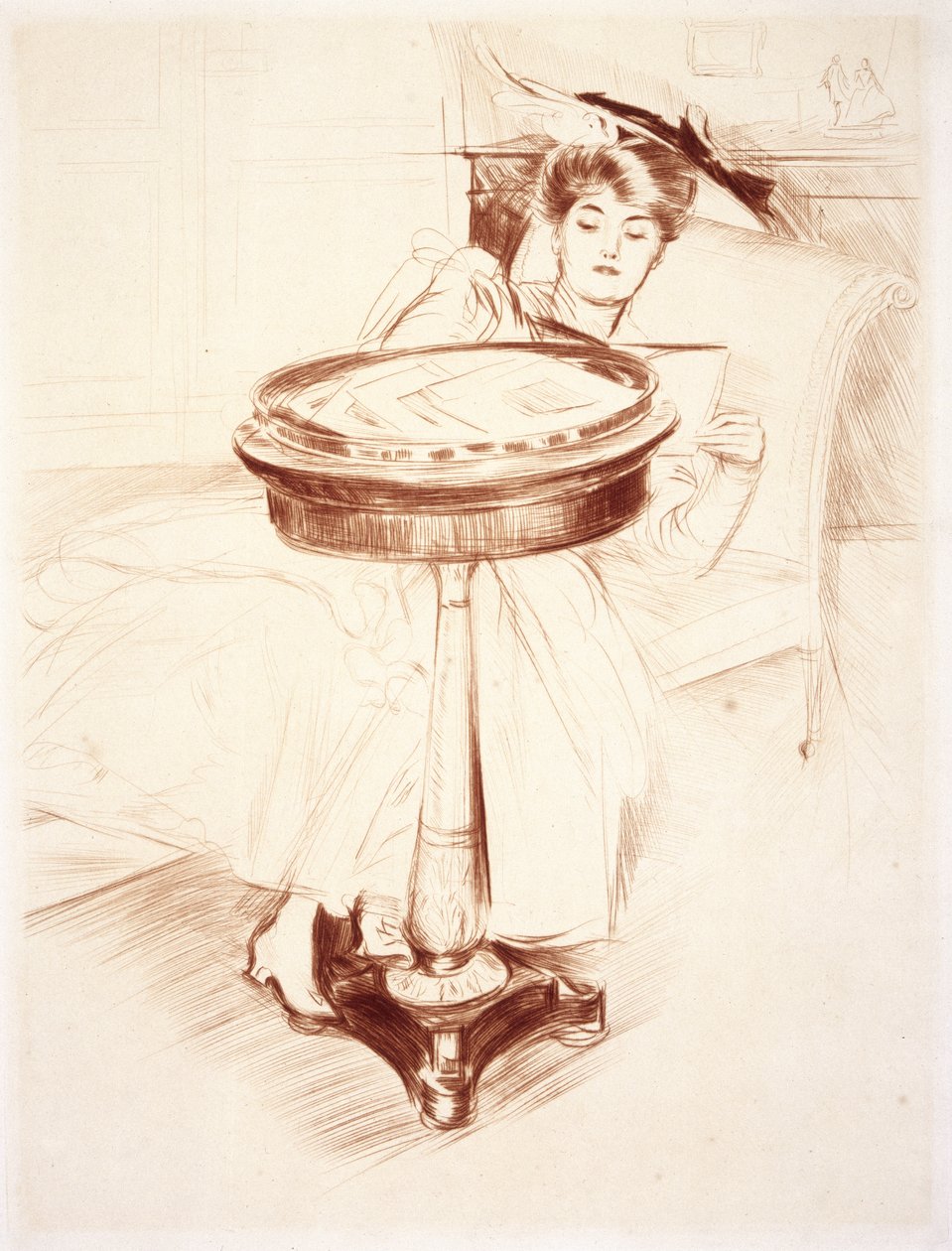 Woman Reading, c.1895 (kağıt üzerinde kuru nokta) by Paul Cesar Helleu