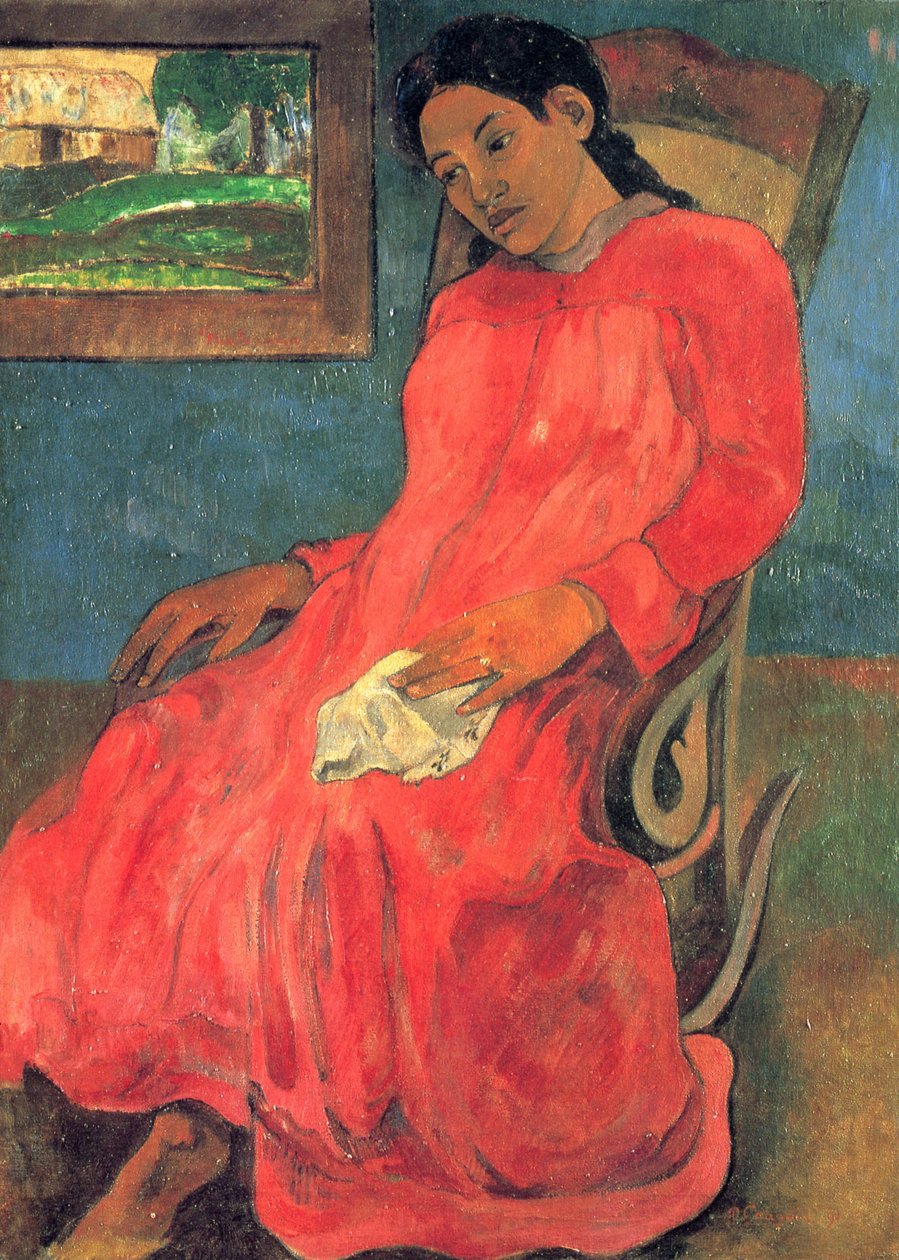 Kırmızı elbiseli kadın by Paul Gauguin