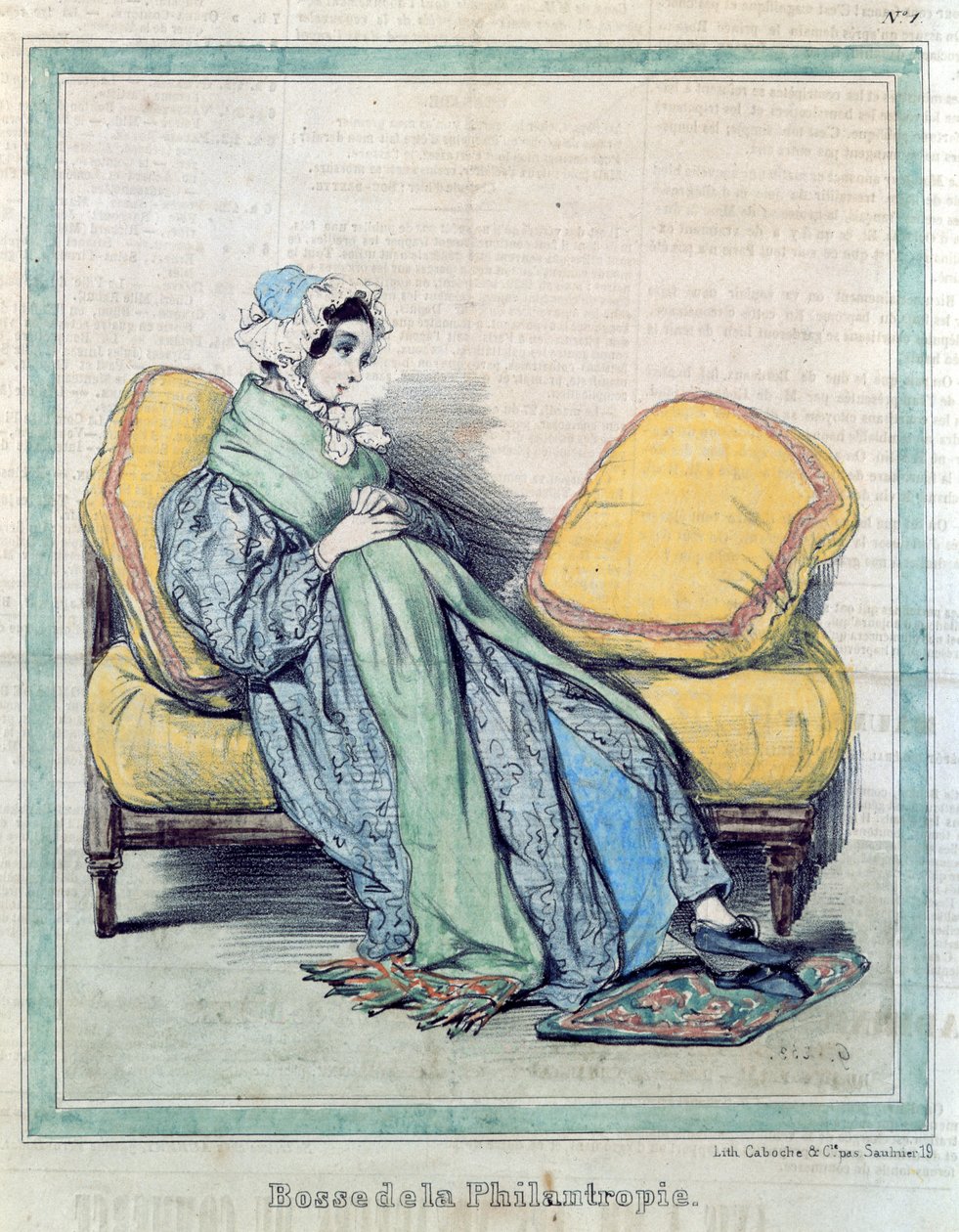 Hamile kadın, Hayırseverliğin yumruğu, 'Le Charivari'den karikatür, 1840 dolayları by Paul Gavarni