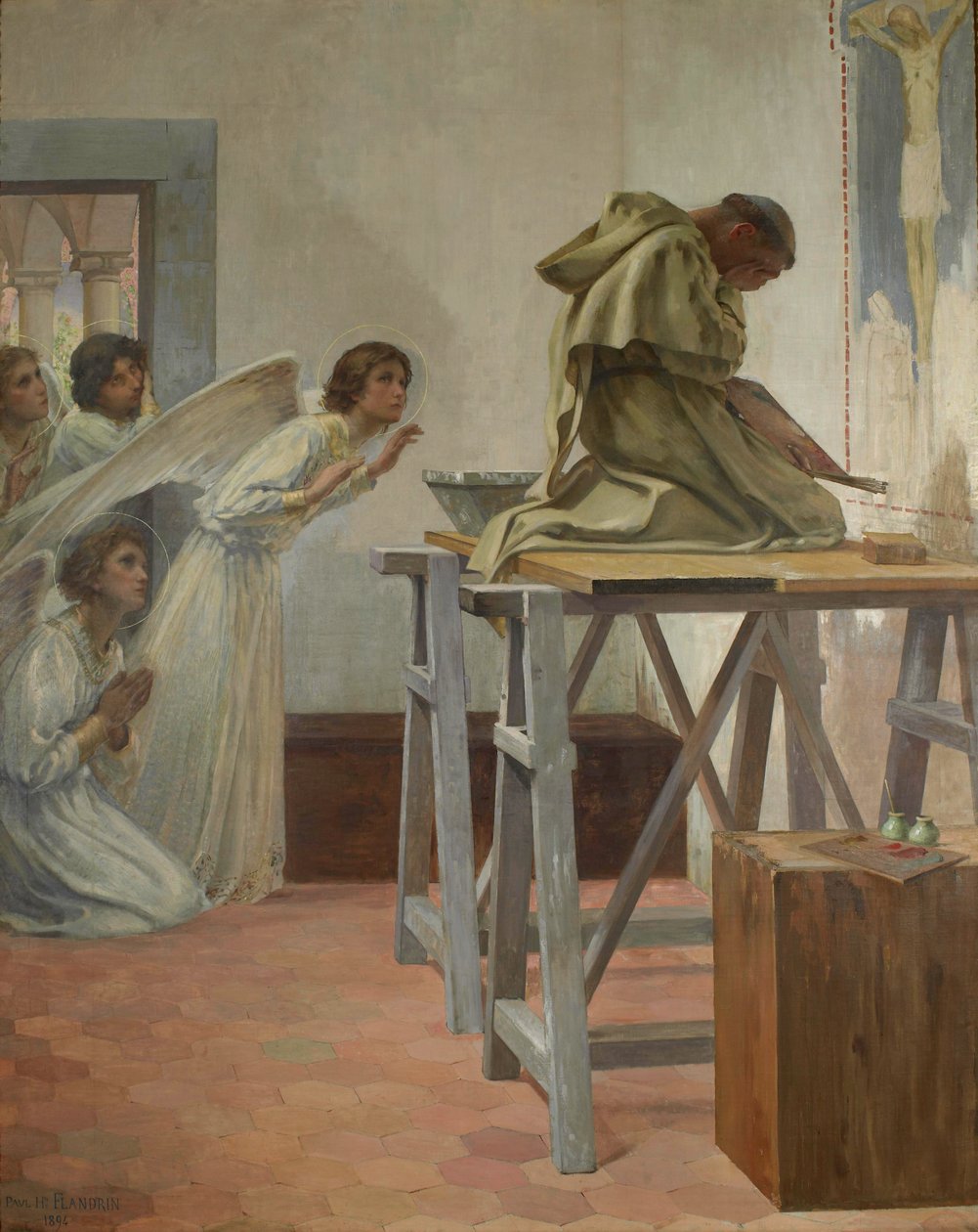 Melekler tarafından ziyaret edilen Fra Angelico by Paul Hippolyte Flandrin