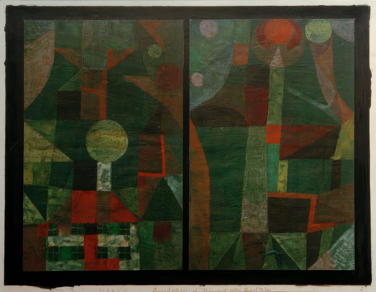 Kırmızı niteliklere sahip yeşil manzara by Paul Klee
