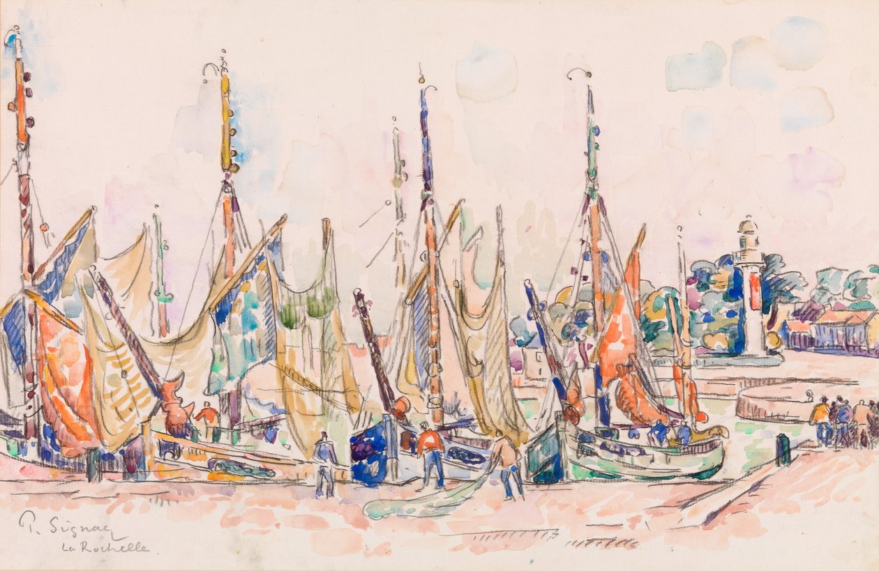 La Rochelle: Tekneler (kağıt üzerinde wc) by Paul Signac