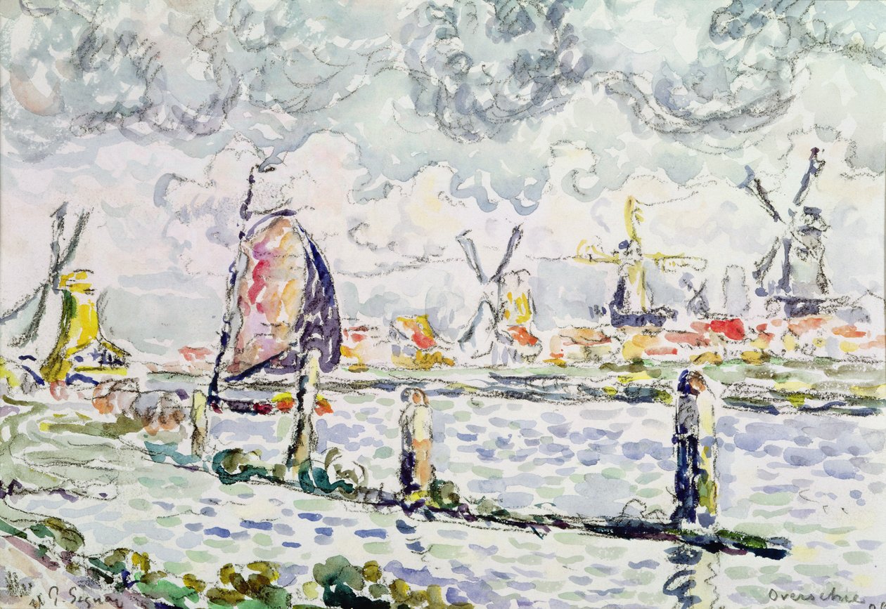 Overschie, 1906 (kağıt üzerinde kalem ve tuvalet) by Paul Signac