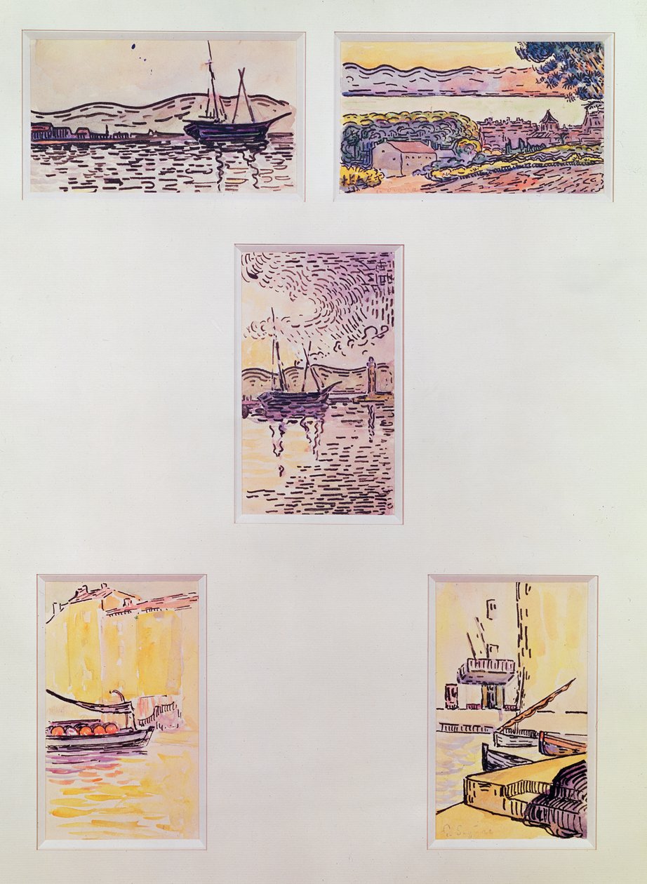 Saint Tropez (beş suluboya), c.1900 (kağıt üzerine suluboya) by Paul Signac