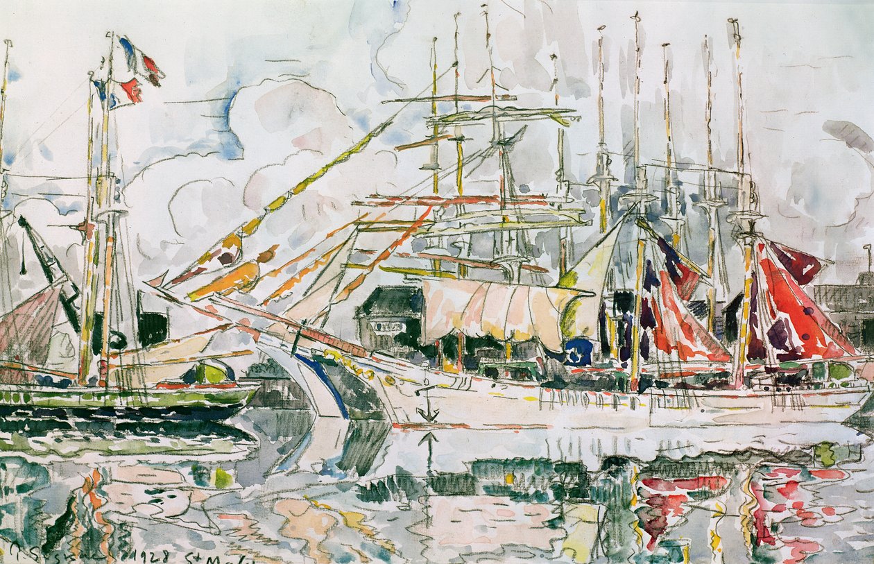 Saint-Malo, 1928 (pencil und wc on paper) by Paul Signac