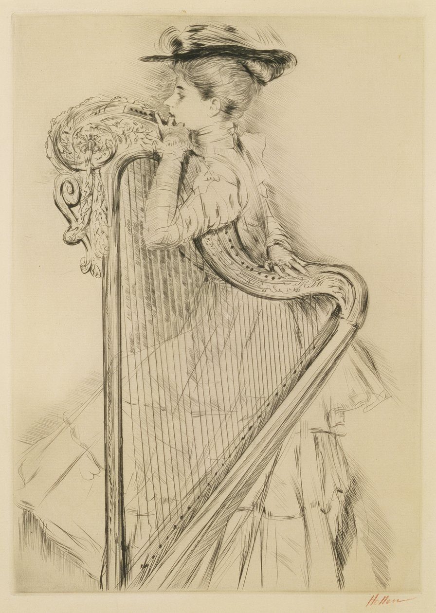 Arplı kadın (kuru nokta) by Paul Cesar Helleu