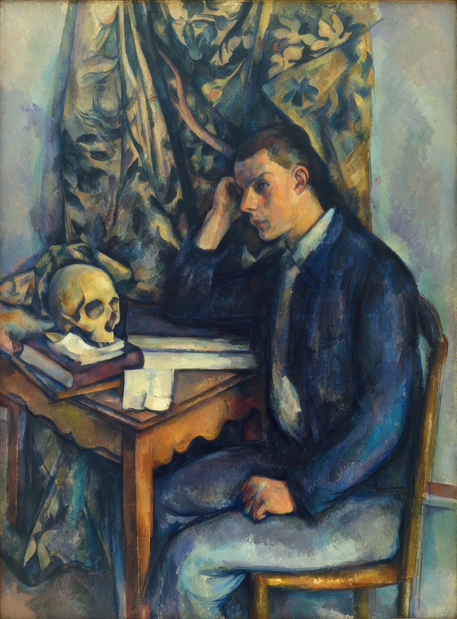 Kafatası olan genç adam by Paul Cézanne