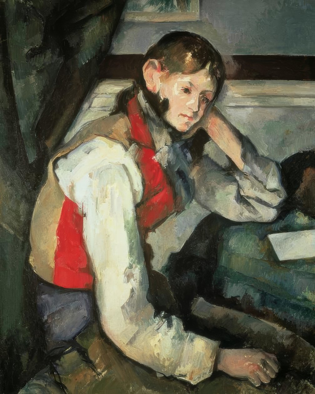 P.Cézanne, kırmızı yelekli genç adam by Paul Cézanne