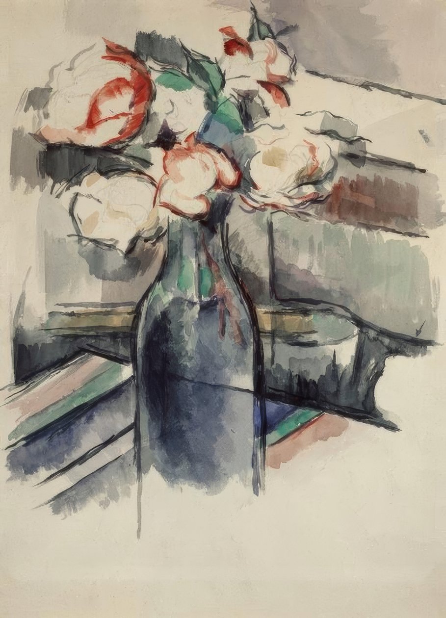 Şişedeki güller by Paul Cézanne