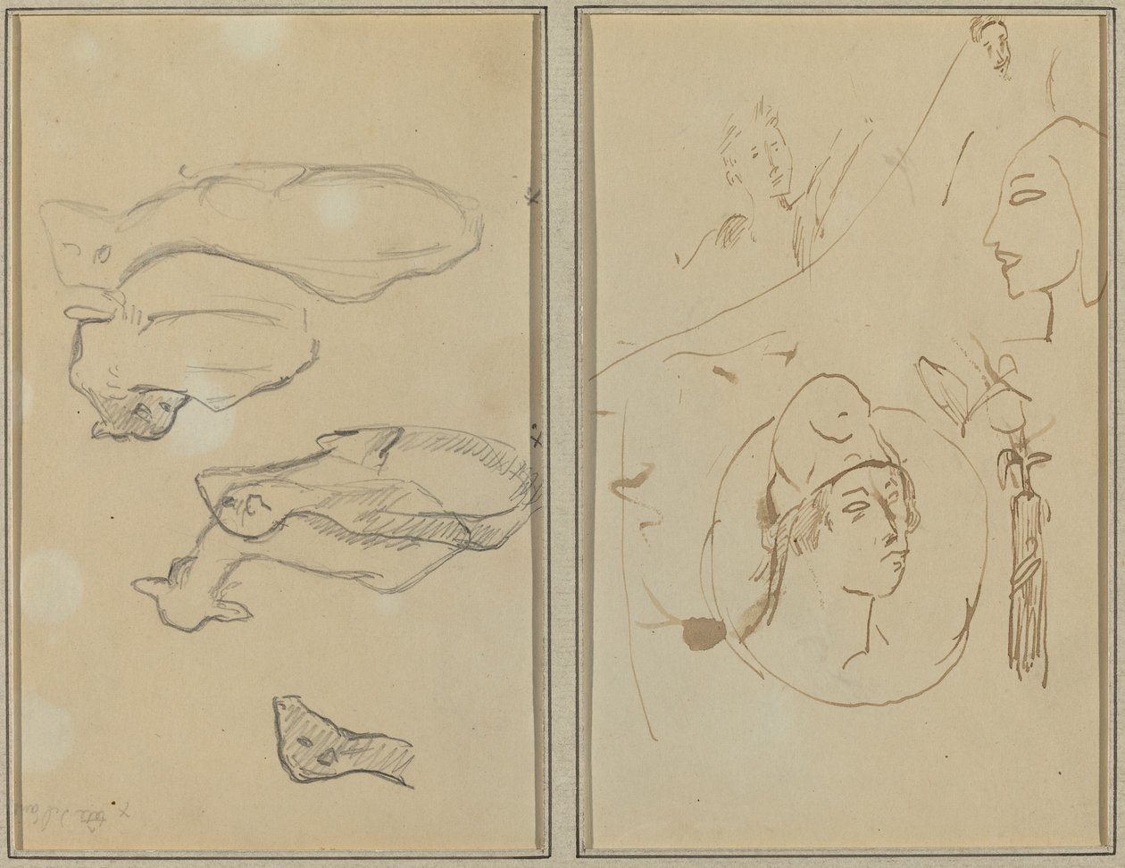 Beş Koyun; Dört Kafa Çalışmaları [verso] by Paul Gauguin