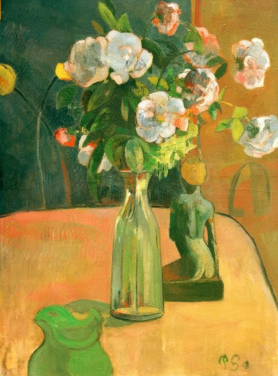 Güller ve heykelcik by Paul Gauguin