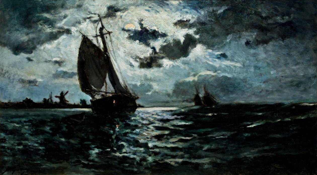 Ay Işığında Yelkenli Gemi. by Paul Gauguin