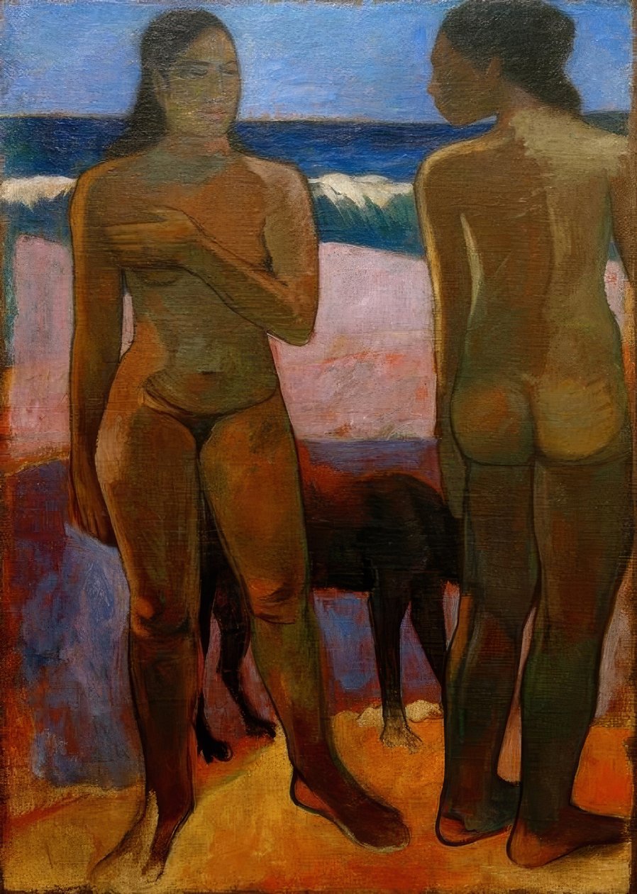 Sahilde iki Tahitili kadın by Paul Gauguin