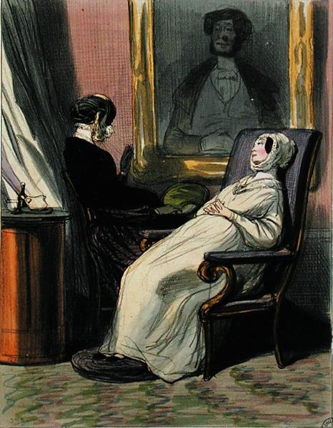 Annesi ile hamile kadın (renkli taş) by Paul Gavarni