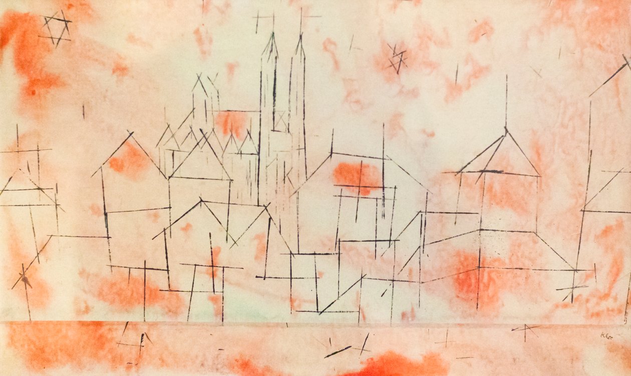 Gotik Katedrali olan şehir by Paul Klee