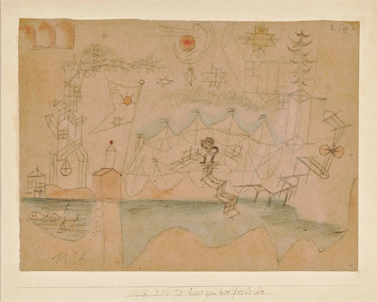 Tekne kiralama için çizim, 1918. by Paul Klee