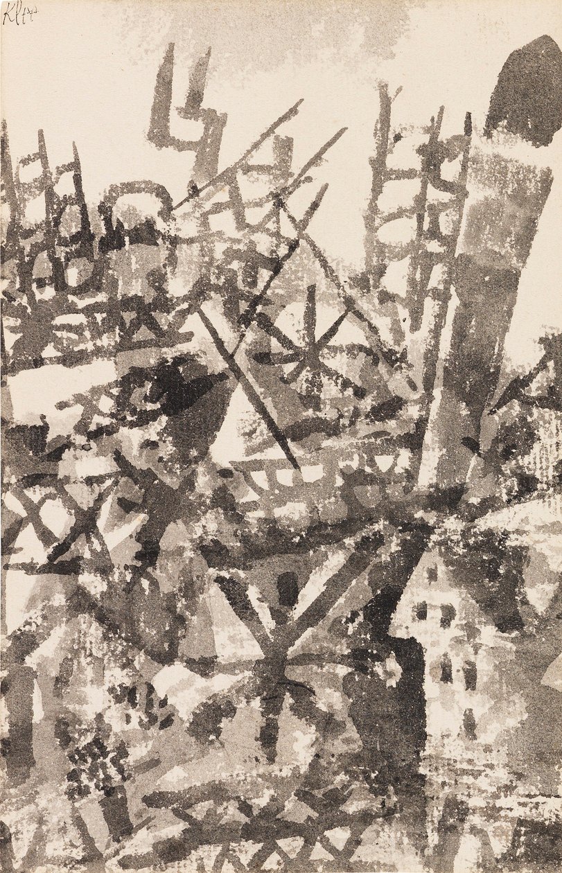 Bir Mahalde Yürüyen Savaş, 1914. by Paul Klee