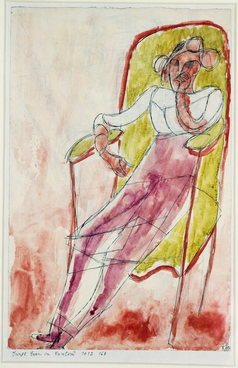 koltuktaki genç kadın by Paul Klee