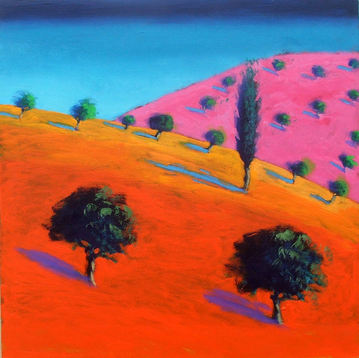 Pink Hill (kart üzerinde akrilik) by Paul Powis