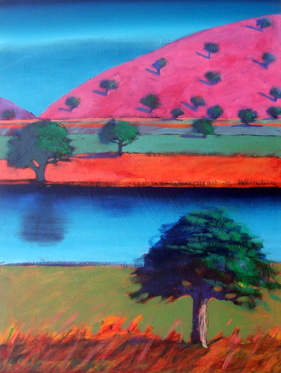 Pink Hill 2 (kart üzerinde akrilik) by Paul Powis