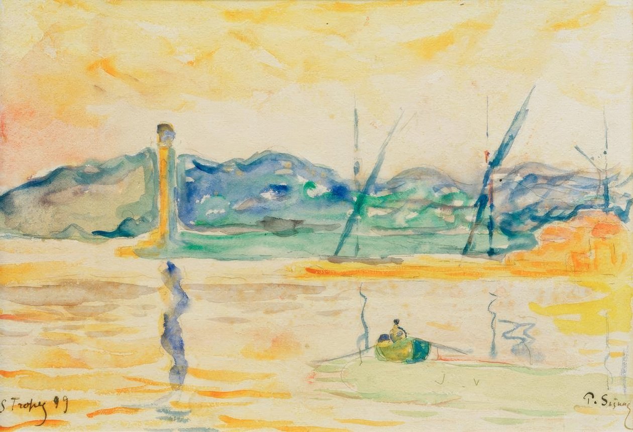 Gün batımında Saint-Tropez limanına giriş by Paul Signac