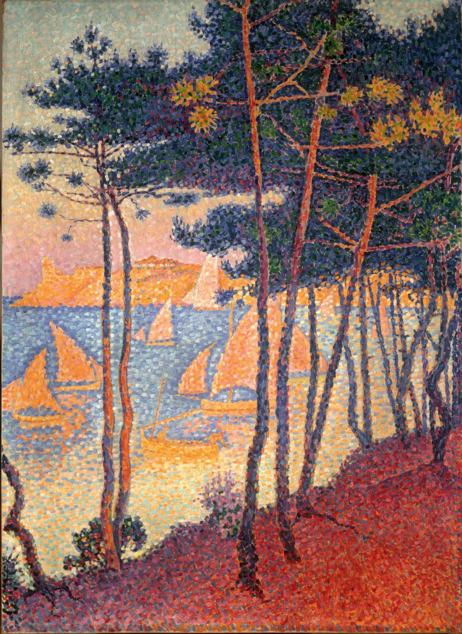 Yelkenler ve çamlar by Paul Signac