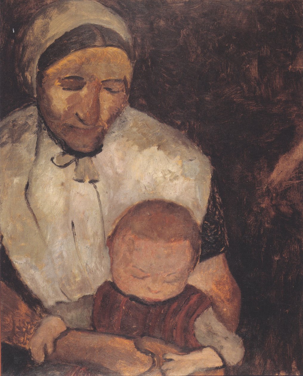 Kucağında çocuğu olan oturan köylü kadın by Paula Modersohn Becker