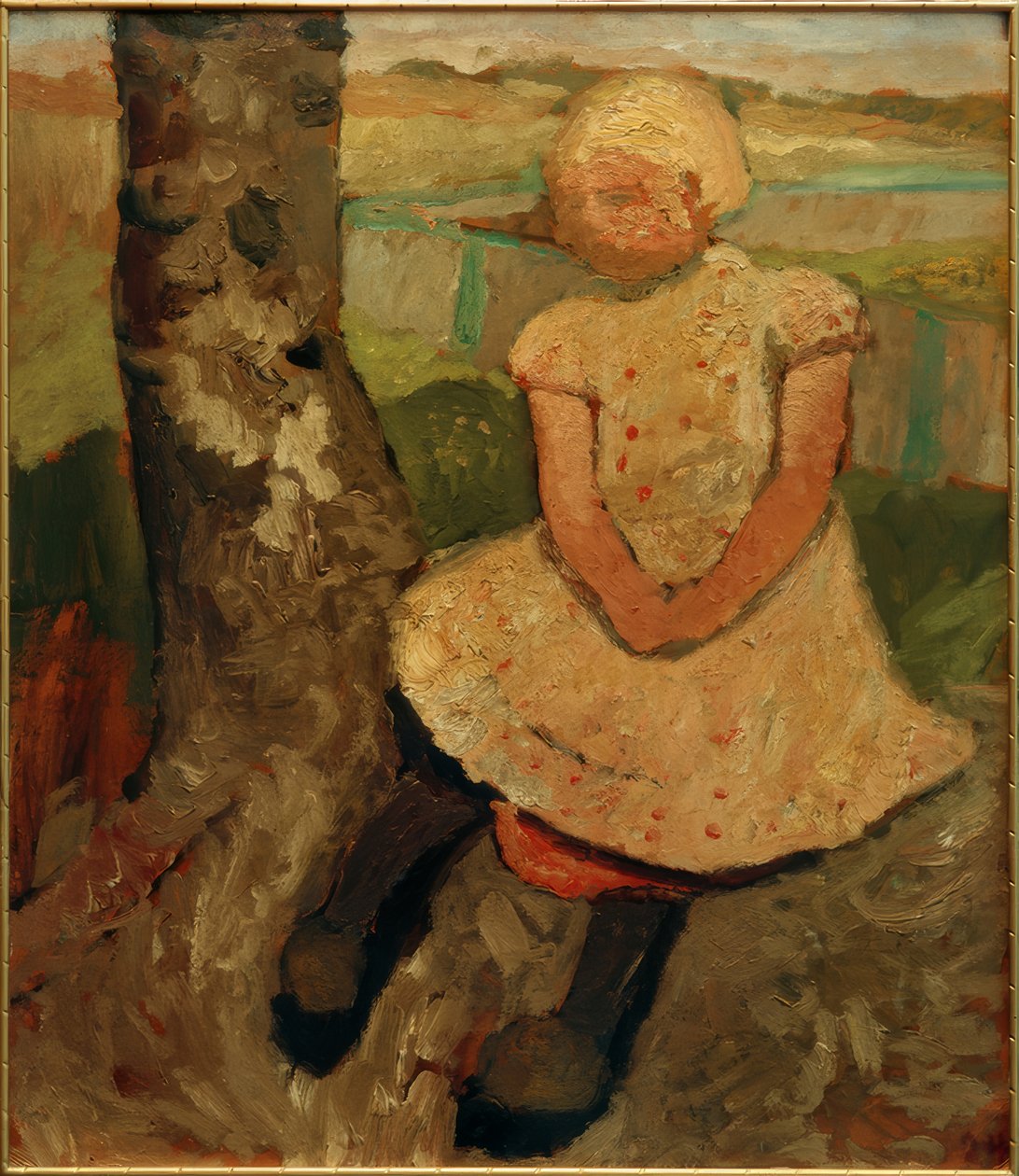 Bir ağacın altında oturan çocuk by Paula Modersohn Becker