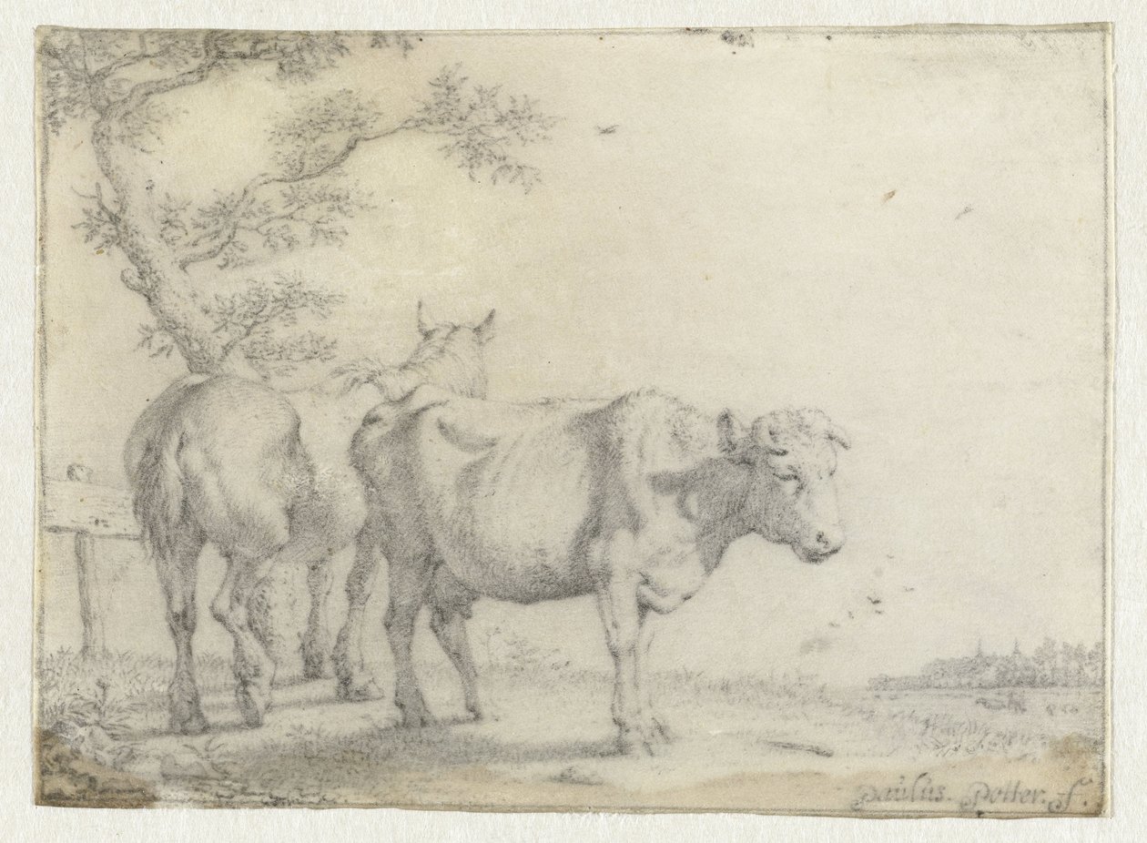 Bir ağacın yanında at ve bir inek by Paulus Potter