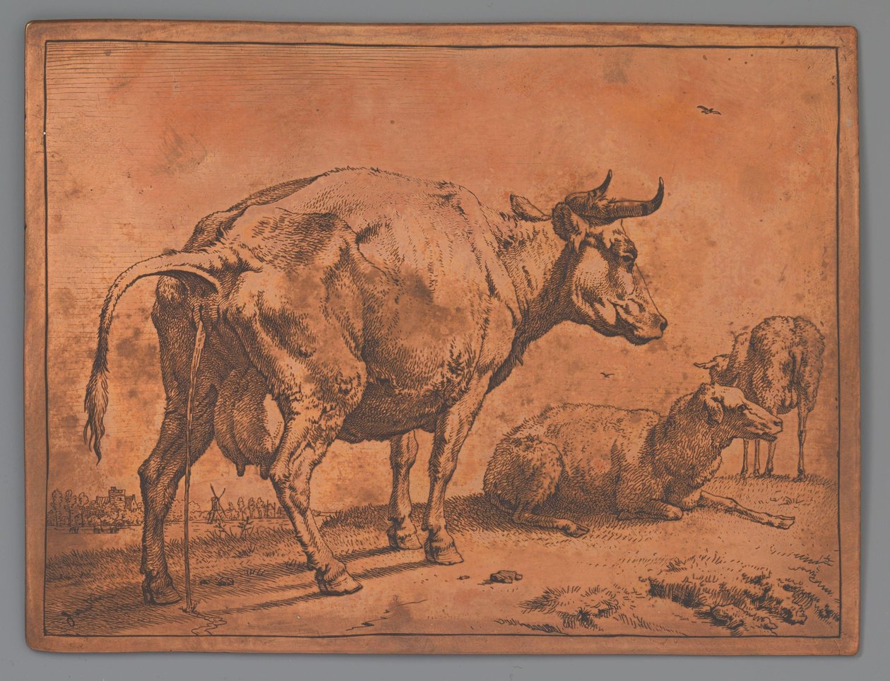 İşen inek ve iki koyun by Paulus Potter