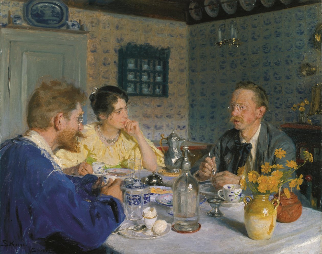 Öğle yemeği. Sanatçı, eşi ve yazar Otto Benzon by Peder Severin Krøyer