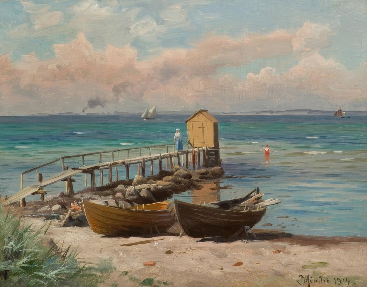 P.Mönsted, sahilde hamamlar by Peder Monsted