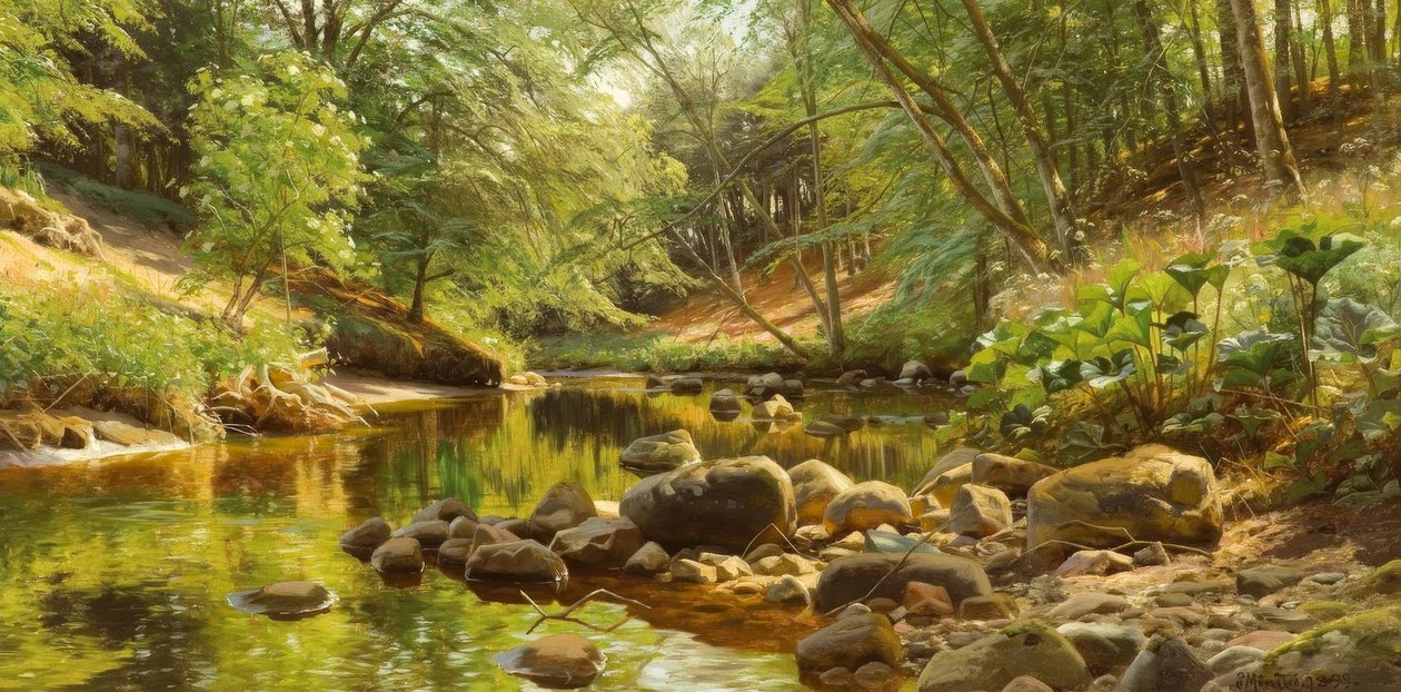 P.Mönsted, Sonniger Waldbach by Peder Monsted