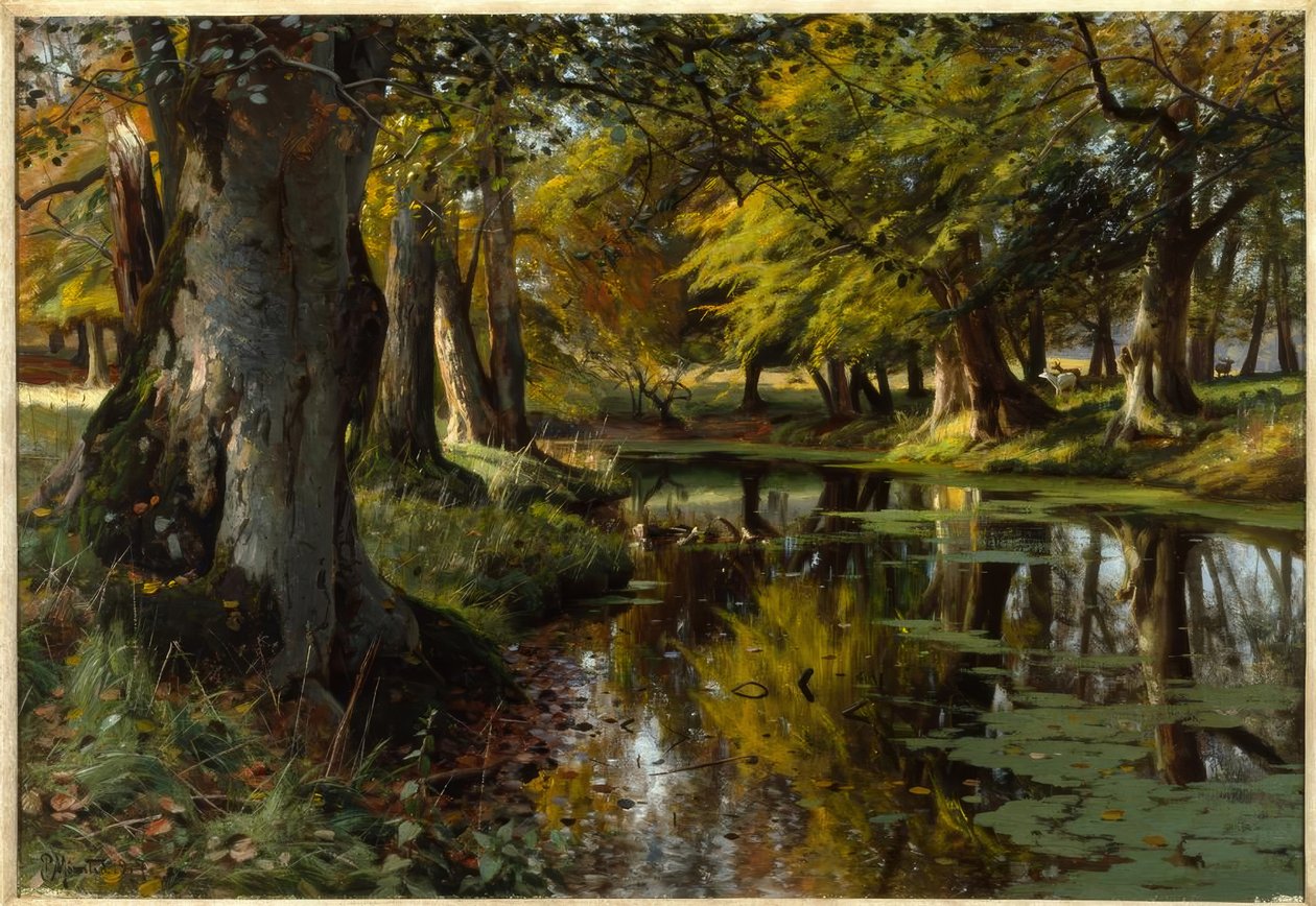 P. Mönsted, yaz sonu orman deresinde by Peder Monsted