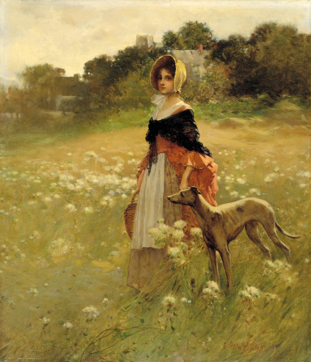 Genç Kız ve Köpek, 1890. by Percy Moran