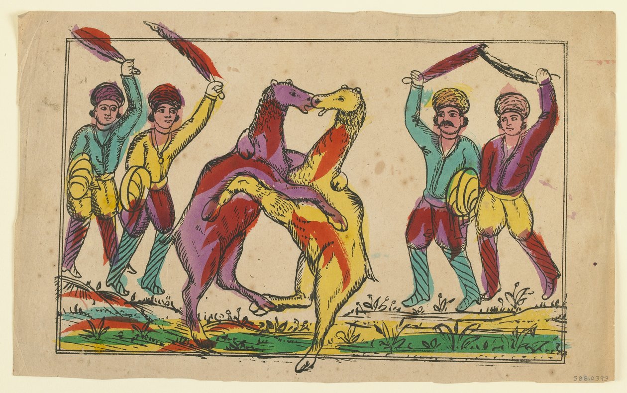19. yüzyılın sonlarında deve dövüşü by Persian School