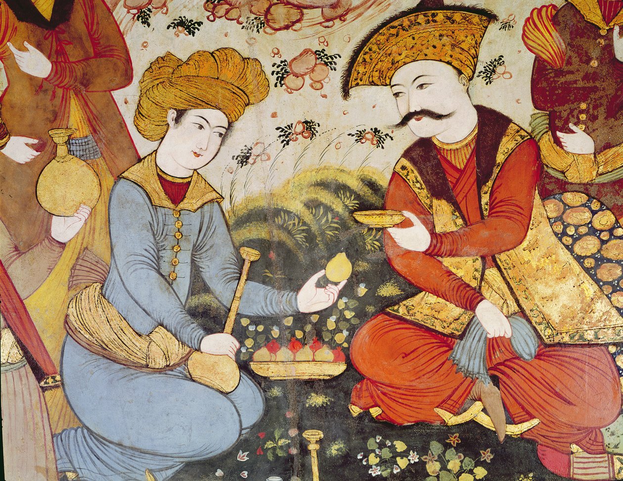 Şah Abbas (1588-1629) ve meyve ve içecek sunan bir Saraylı (detay) by Persian School
