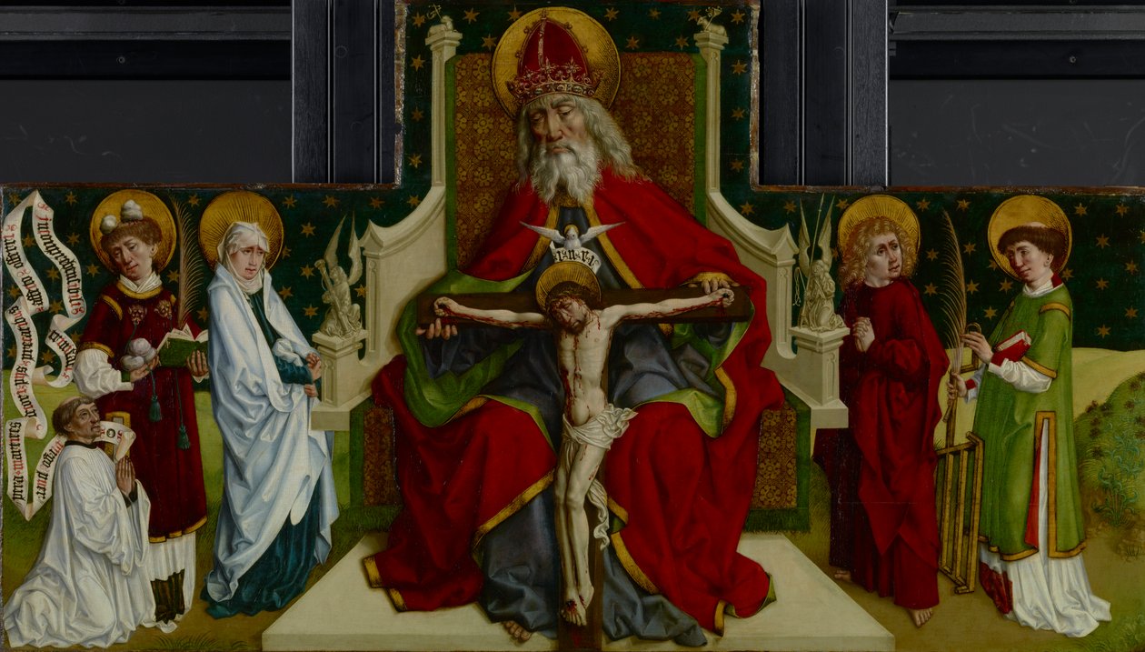 Bakire, Aziz John the Evangelist, Stephen ve Lawrence ve Donör ile Üçlü Birlik, 1479 by Peter Hemmel