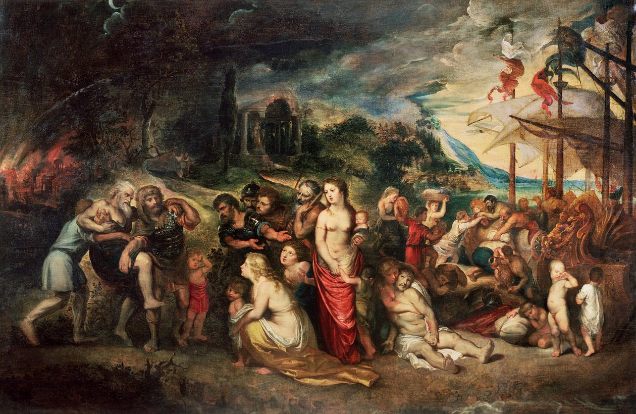 Aeneas, Truva atlarını sürgüne götürmeye hazırlanıyor, c.1602 by Peter Paul Rubens