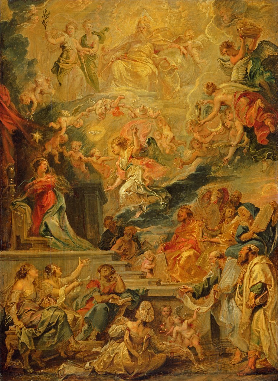 Tüm Kehanetlerin Gerçekleşmesi Olarak Enkarnasyon, c.1628-29 (ahşap panel üzerine yağlı boya) by Peter Paul Rubens