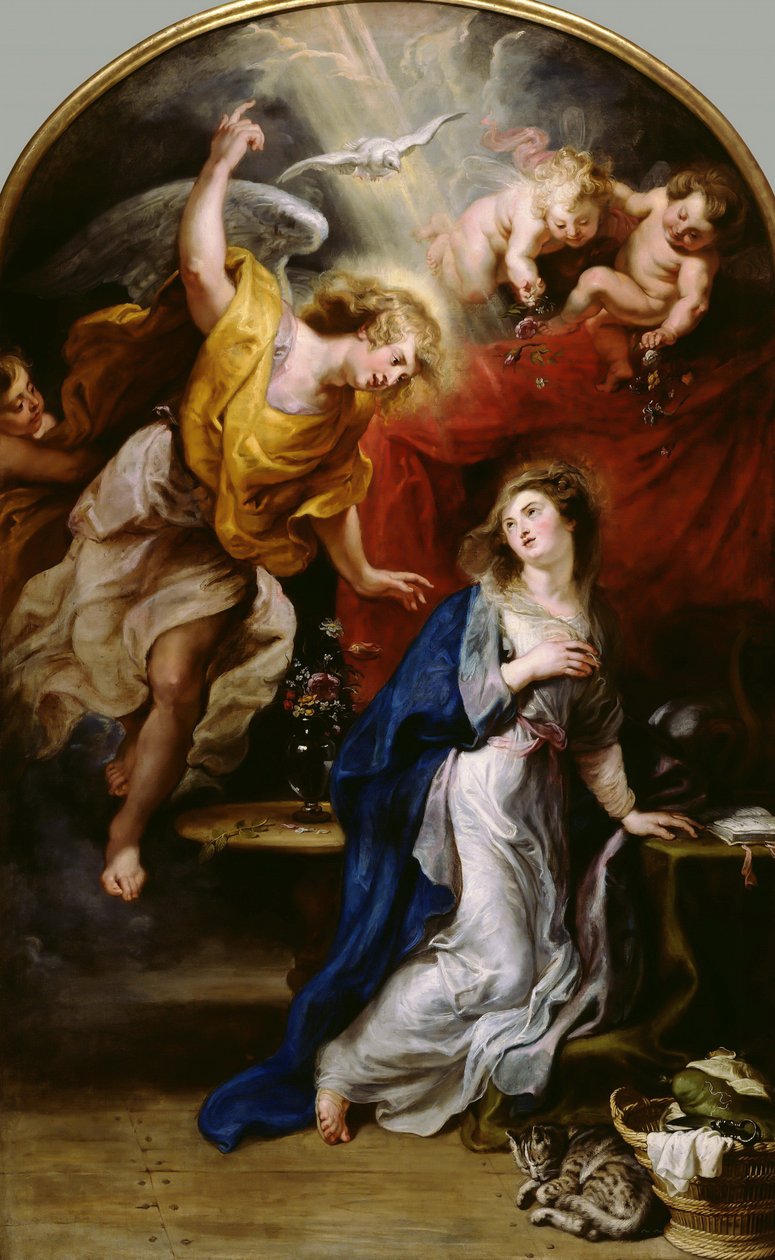 Müjde, c.1610 (tuval üzerine yağlı boya) by Peter Paul Rubens