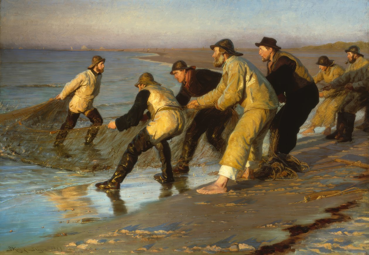 Balıkçılar Skagen sahilinde ağ çekiyor by Peder Severin Krøyer
