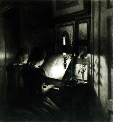 Piyanodaki kızlar (mezzotint) by Peter Vilhelm Ilsted