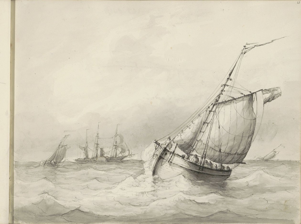Denizde yelkenli gemiler by Petrus Johannes Schotel (circle of)