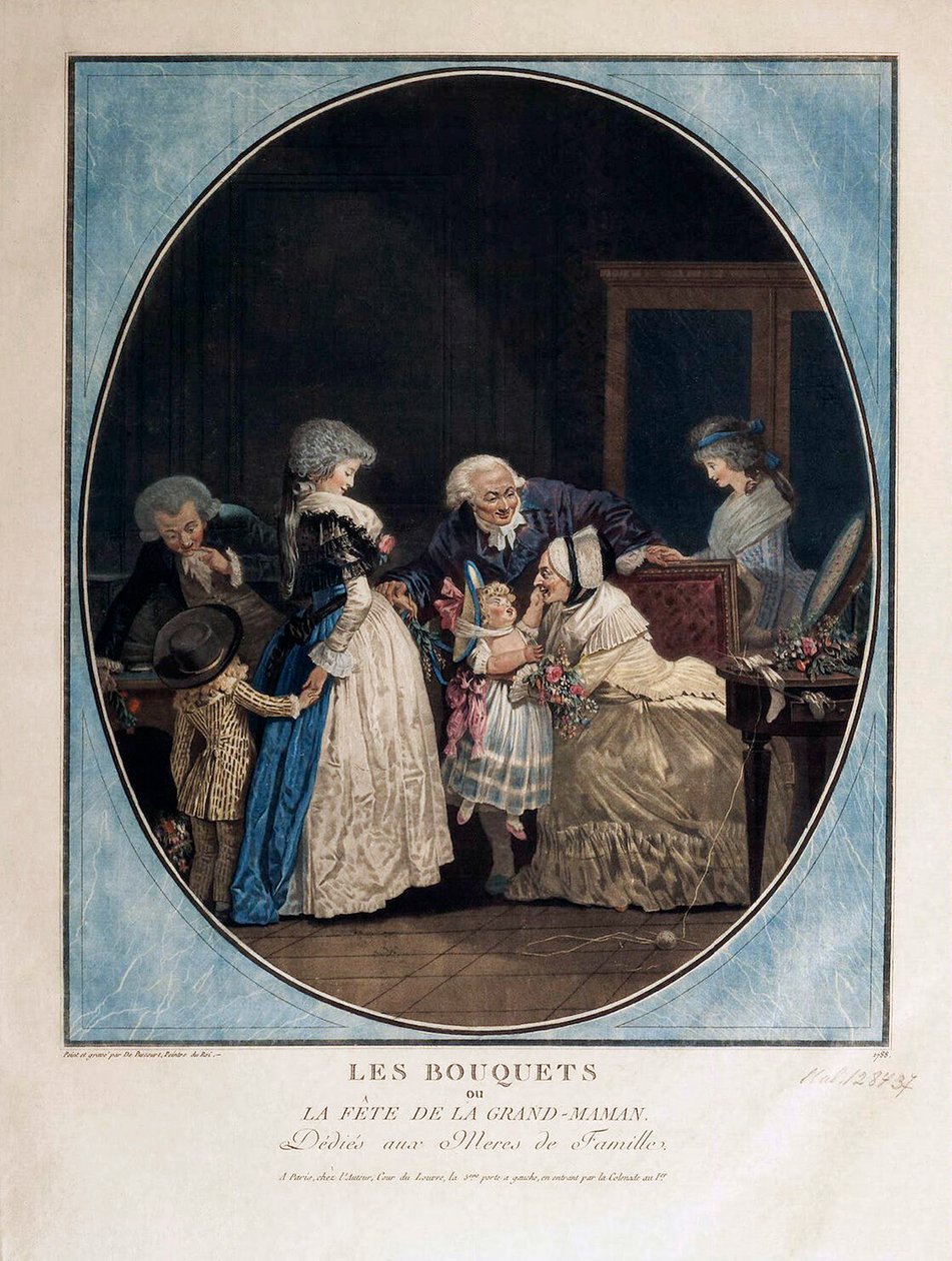 Büyükannenin İsim Günü, 1788 için tebrikler. by Philibert Louis Debucourt