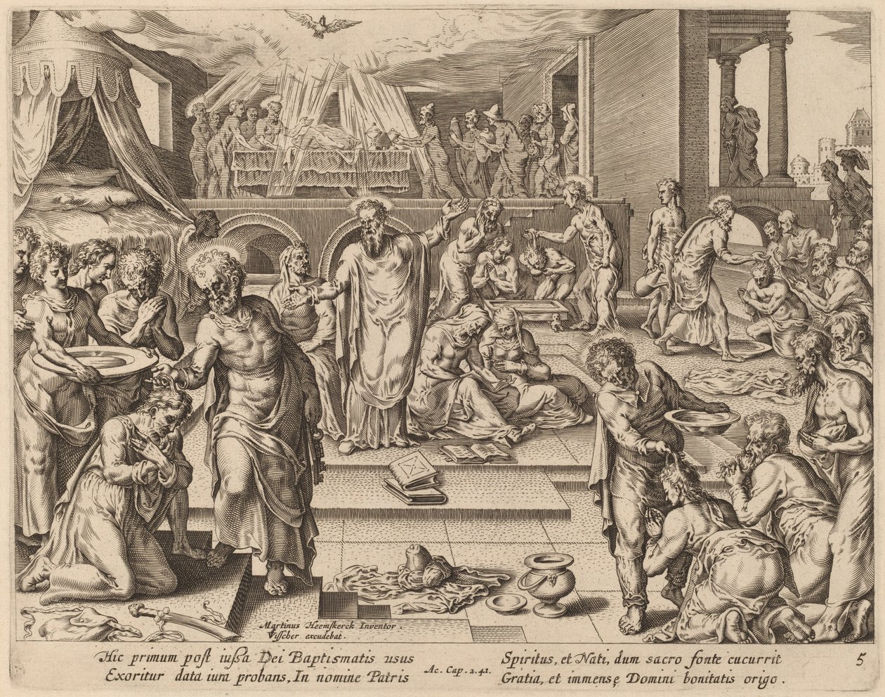 Birçoğu Vaftiz Edildi by Philip Galle after Maerten van Heemskerck