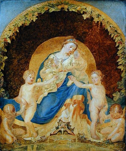 Toprak Ana ve Çocukları, 1803 (panelde kağıt üzerine altın zemin) by Philipp Otto Runge