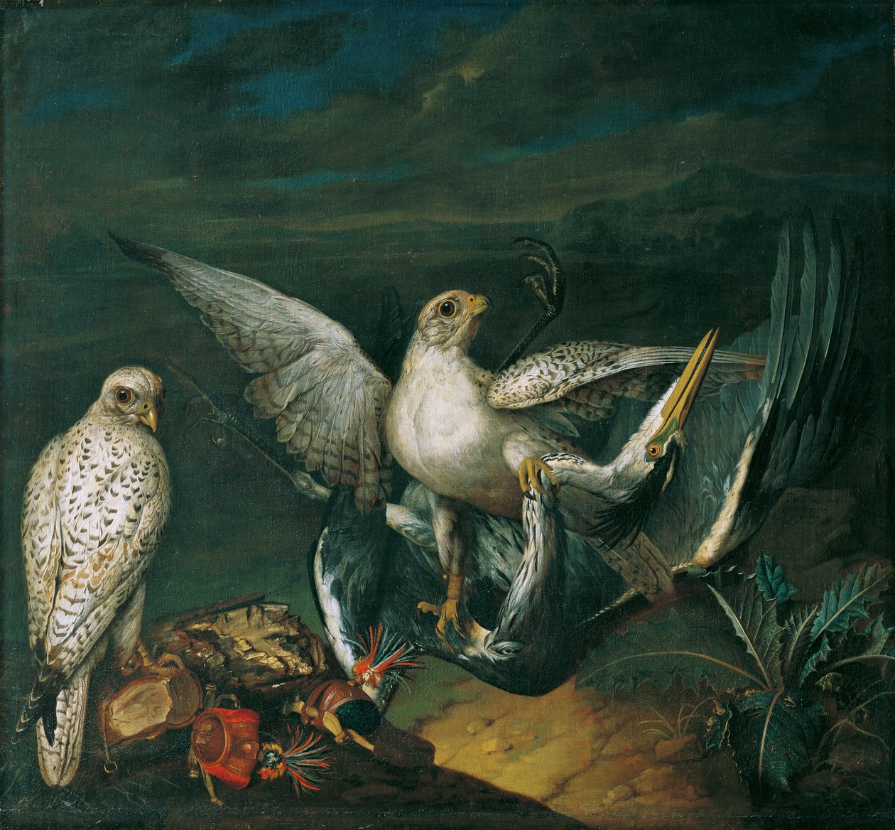 Bir balıkçıl ile beyaz şahinler by Philipp Ferdinand de Hamilton