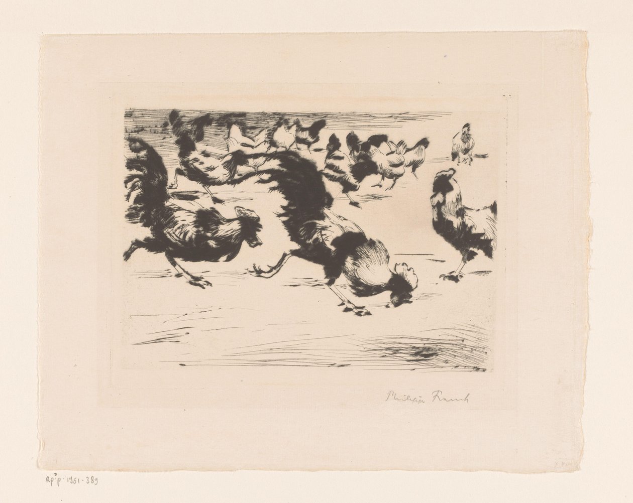 Horozlar ve tavuklar by Philipp Franck (signed by artist)